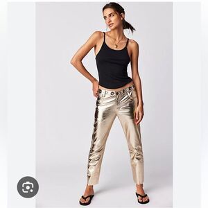 Free People One Teaspoon Heart Break Hotel Silver Leather Low Rise Pants size S